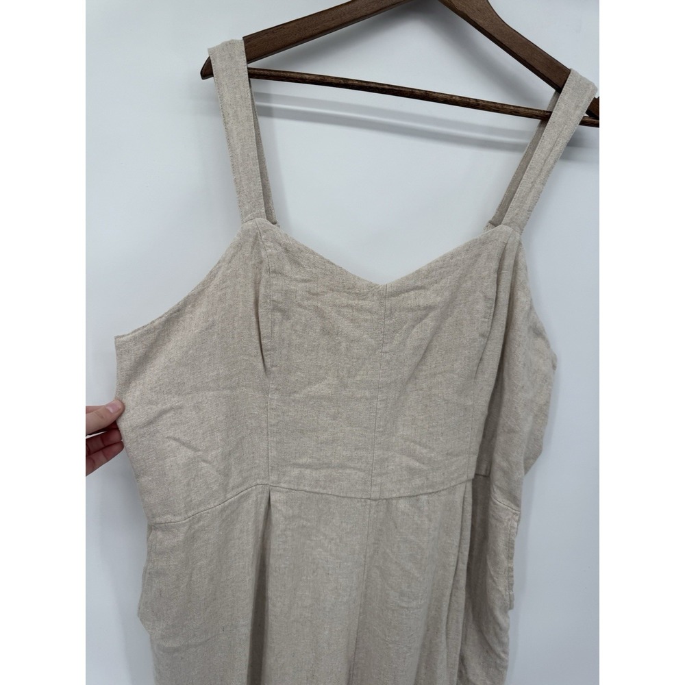 Old Navy Jumpsuit 2X Beige Fit & Flare Linen Blend Smocked Back pockets capsule - Picture 10 of 12